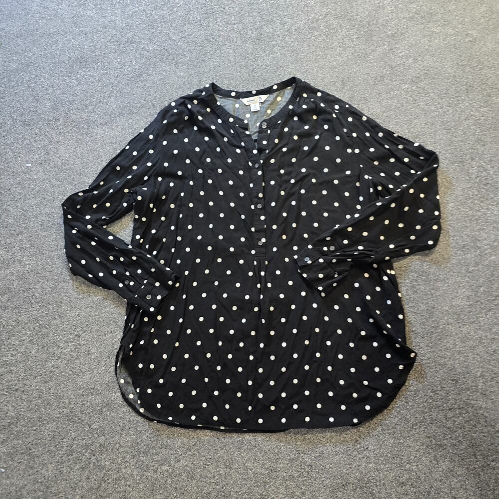 Old Navy Top Womens Size XXL Tall Black White Polka Dots Popover Long Sleeve